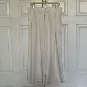 Eileen Fisher wide leg pull on pants pockets WOVEN TENCEL GRAIN NWT